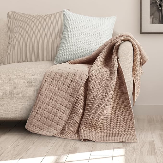 Levtex Home - Mills Waffle - Throw - Blush Cotton Waffle - Throw Size 50 x 60in.