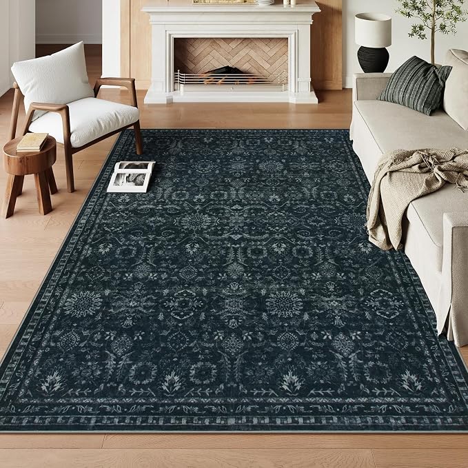 Lahome Black Moody Rug for Living Room, 6x9 Washable Dark Academia Rug | Washable Non Slip Non Shedding Carpet for Dining Room Living Room