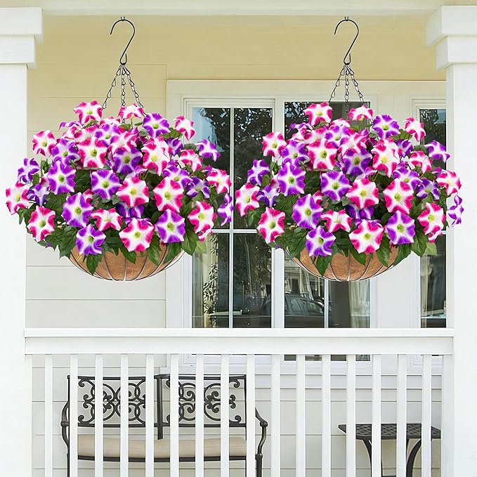 MARTINE MALL Artificial Flowers for Outdoors, 4 Bundles Realistic Fake Outdoor Flowers, UV Resistant Silk Petunia Flower for Outside Look Real Faux Flower Plants for Outdoor Porch, Fuchsia, Rose Red