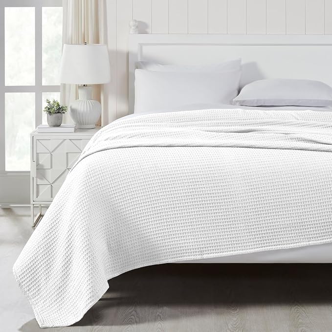 Modern Threads 100% Cotton Waffle Thermal Blanket, White, Twin/Twin XL