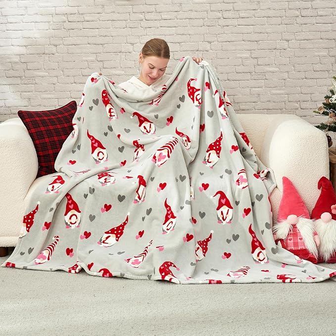 Cozy Bliss Premium Gnome Love Heart MilkyPlush Throw Blanket, Soft Cozy Print Fleece Blanket for Couch, Home Décor, Easter and Mothers Gift, 290GSM, Gnome Love, 50"x60"