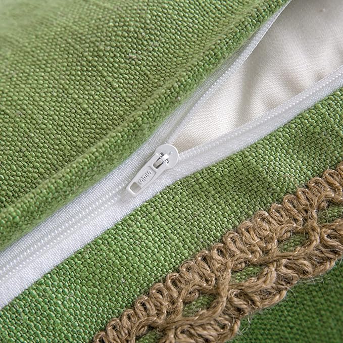 Phantoscope Pack of 2 Farmhouse Decorative Throw Pillow Covers Burlap Linen Pillow Covers Trimmed Tailored Edges Green 18 x 18 inches, 45 x 45 cm