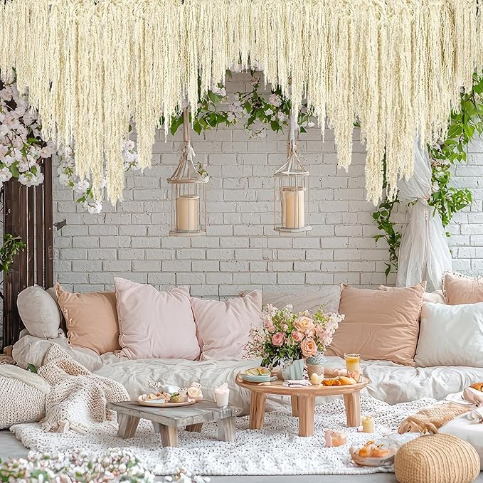 Suncalla 12 Pcs Beige Spring Natural Dried Amaranthus Hanging Flowers Amaranthus Artificial Flowers for Wedding Arch Bouquet Floral Garland Wall Home Decoration (45 Inch)