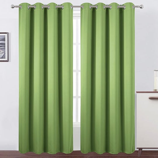 LEMOMO Blackout Curtains 66 x 95 inch/Light Green Curtains Set of 2 Panels/Thermal Insulated Room Darkening Bedroom Curtains