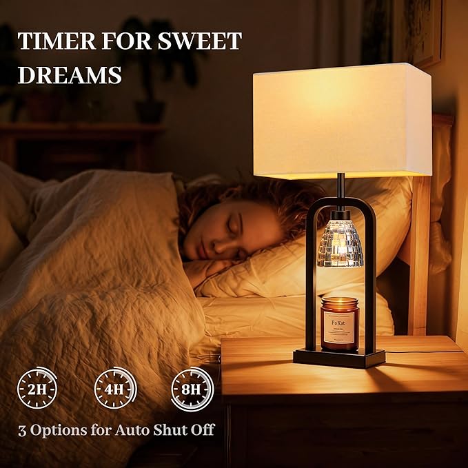 PoKat Electric Candle Warmer Lamps Gold, Lamp Candle Warmers with Timer Dimmer, Wax Light Warming Table Lamps Set of 2 for Jar Candles, Modern Bedside Lamp for Home Decor Living Room, Bulb Included