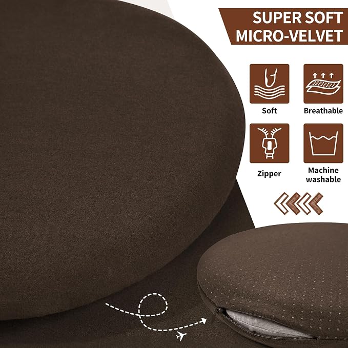 BUYUE Memory Foam Seat Cushion, Dia 16.5" Soft Velvet Round Stool Cushion Anti-Slip Chair Pads, L, Brown