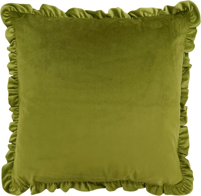 SARO LIFESTYLE Ruffle Edge Velvet Throw Pillow - Soft Velvet Throw Pillow with Down Filled Comfort for Cottage Home Decor, Cozy Living Spaces and Bedroom Accents, 20"x20", Kiwi