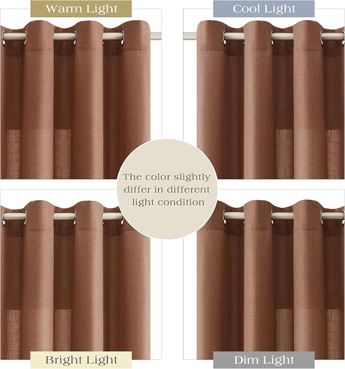Cappuccino Linen Curtains 84 Inches Long for Living Room Grommet Top Sheer Light Filtering Gauze Window Curtain Modern Rustic Farmhouse Cotton Textured Semi Sheer Drapes for Bedroom 52x84, 2 Panels