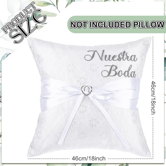 Mixweer 2pcs Wedding Embroidered Kneeling Pillows Nuestra Boda 18 x 18 Inch Embroidered Prayer Pillow Satin and Lace Kneeling White/Silver, Cojines para Boda, Decoracion (18",Without Pillow)