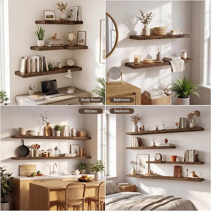 Acovy 10" Extra Deep Floating Shelves for Wall, 48" Long Wood Wall Shelves Set of 2 for Bathroom Bedroom Kitchen Living Room Laundry Room, Modern Floating Shelf for Home Decor