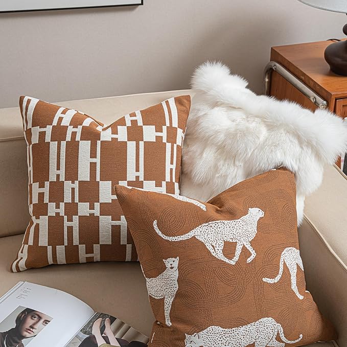 Croker Horse 22x22'' Inches Throw Pillow Cushion Cover - Leopard Cheetah Pattern Chenille Jacquard Embroidery Luxury Modern Fashion Style Couch Sofa Pillow Cover for Living Room Bedroom