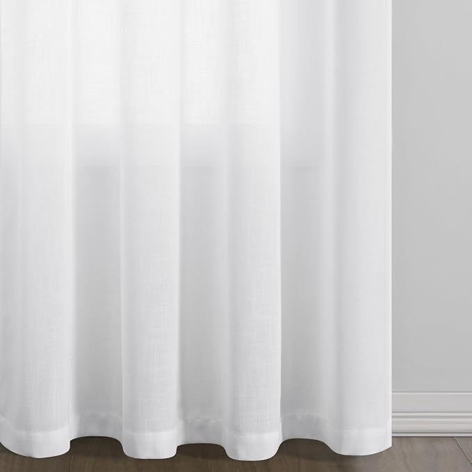 White Linen Curtains 72 Inches Long 2 Panels Set for Living Room Dining Grommet Flax Linen Drapes Light Filter Semi Sheer Boho Farmhouse Neutral Window Curtain 72 Inch Length for Closet Bedroom