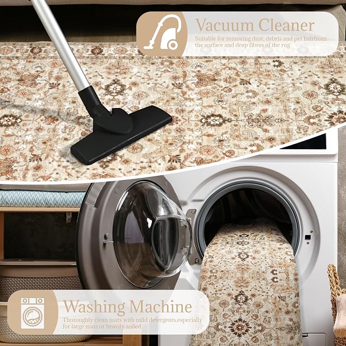 Washable Rugs for Living Room: 6x9 Area Rugs for Bedroom Ultra Soft Non-Slip Stain Resistant Vintage Boho Large Carpet for High-Traffic Dining Room - Farmhouse Decor