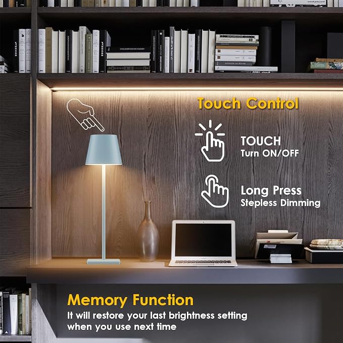 4 Packs Rechargeable LED Table Lamp,5000mAh Outdoor Cordless Desk Lamp Waterproof Portable, Stepless Dimmable Lamps for Restaurant/Bedroom/Outdoor (Blue)