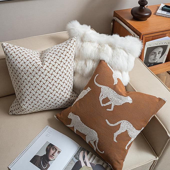 Croker Horse 18x18'' Inches Throw Pillow Cushion Cover - Leopard Cheetah Pattern Chenille Jacquard Embroidery Luxury Modern Fashion Style Couch Sofa Pillow Cover for Living Room Bedroom