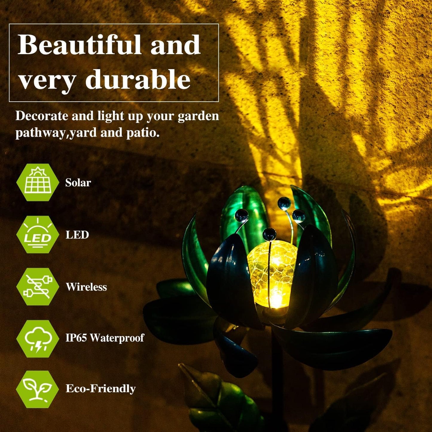Solar Garden Lights Metal Flower Decor, Colorful Spinning Windmill Lotus Pathway Ligths with LED Cracked Crystal Ball Outdoor Decorative Stake Lighting Waterproof Flower Sculpture for Patio Yard