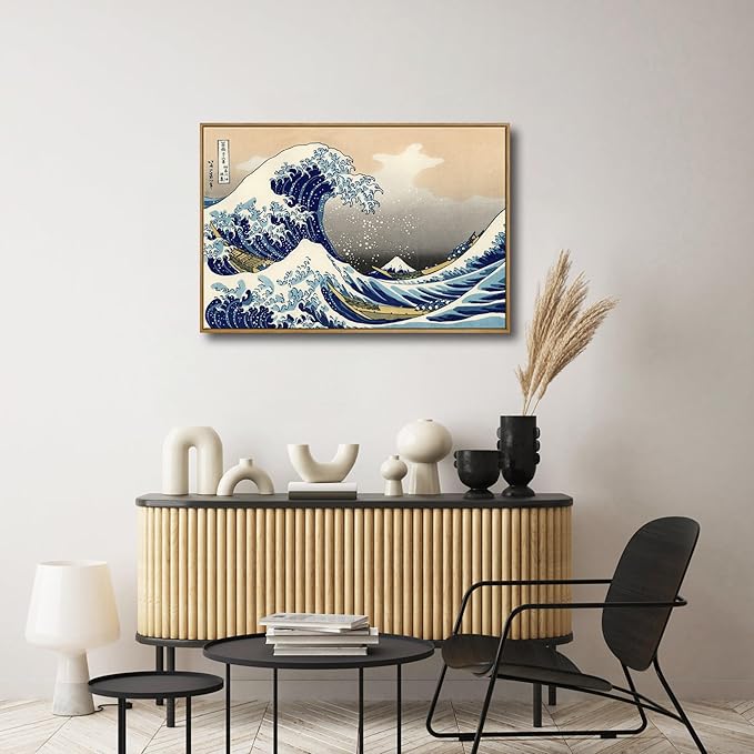 Wieco Art Framed Art Great Wave of Kanagawa Katsushika Hokusai Giclee Canvas Prints Wall Art Large Abstract Seascape Paintings for Home Living Room Decorations