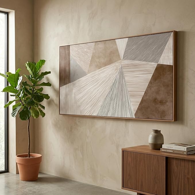 HUADAOART Abstract Geometric Canvas Wall Art 24x48 Inch - Neutral Brown Beige Framed Wall Decor for Living Room Minimalist Modern Line Art for Bedroom Large Horizontal Wabi Sabi Wall Painting