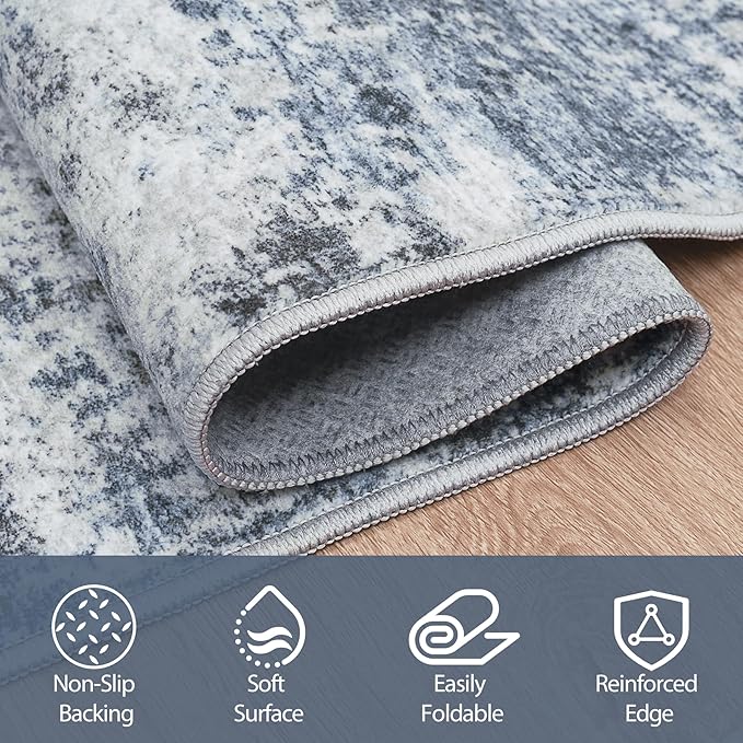 10x14 Area Rugs for Living Room Rug Washable: Abstract Large Rug Indoor Modern Carpet Non Slip for Dining Room Bedroom Nursery Home Office Blue Grey