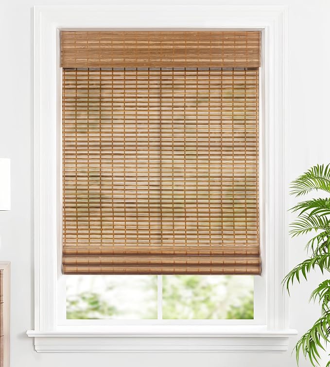 LazBlinds Custom Size Cordless Bamboo Roman Shades, Squirrel | Natural Light Filtering Bamboo Window Blinds, Bamboo Blinds for Bedroom Living Room Office Indoor