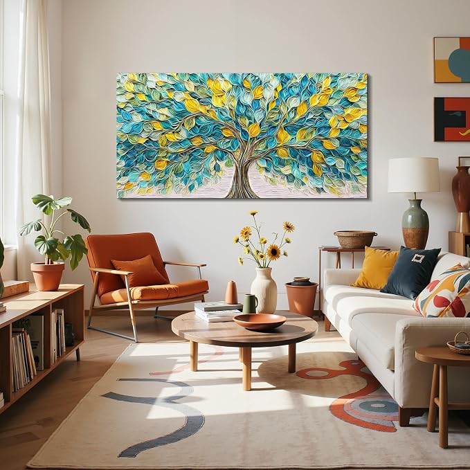 imjiayu Extra Large Wall Art, Tree of Life Wall Art, Abstract Art Wall Decor, Green Tree Leaf Prints, Art Nouveau Modern Decor, Nature Plant Paintings for Living Room Dining Room Office 29"x57"