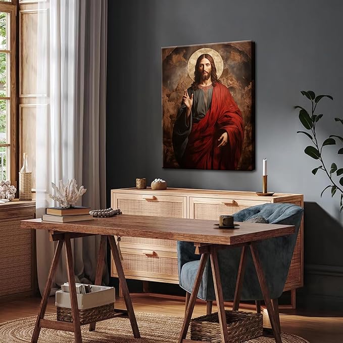 Eysintum Framed Jesus Canvas Wall Art Divine Mercy Christ Portrait Christian Religious Decor for Living Room Bedroom Ready to Hang 16X24in