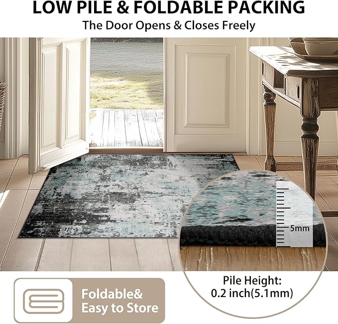 RELEANY Washable Area Rugs 6'x8' Non-Slip Modern Abstract Soft for Living Room Entryway Bedroom Nursery, Print Pattern, Blue Black Teal