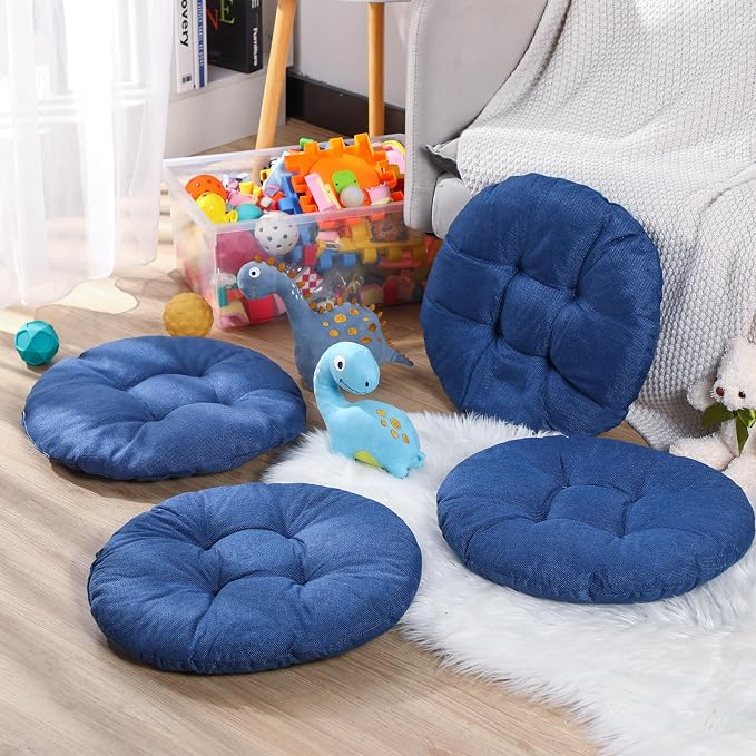 Fumete 8 Pcs 16 Inch Floor Cushions Pillow for Kids Bulk Classroom Round Flexible Seating Floor Cushions for Students Home Daycare School Reading Corner Yoga Meditation Picnic (Jewelry Blue)