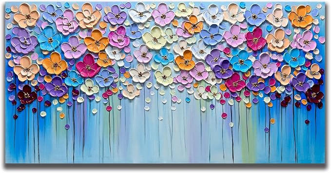 Yika Art 3D Paintings, Modern Abstract Oil Painting Hand Painted On Canvas Abstract Artwork Picture Wall Decoration for living room - Gorgeous Flowers Wall Art-30X60 Inch