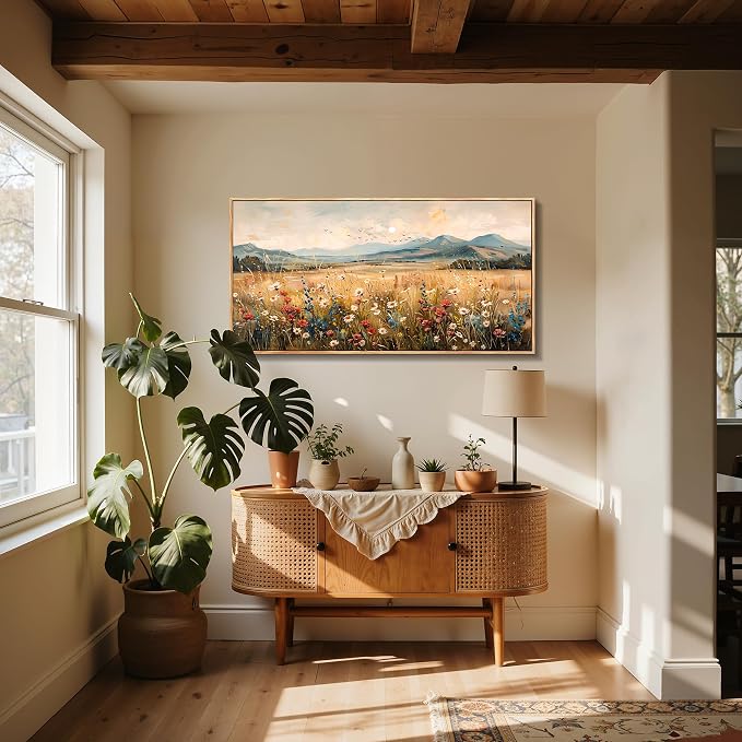 imjiayu Large Framed Wall Art, Landscape Wall Art, Nature Wall Decor, Wildflowers Scenery Painting Prints, French Country Pictures for Living Room Bedroom Kitchen Modern Farmhouse Decorations 20"x40"