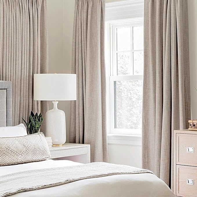 MIULEE Blackout Curtains for Bedroom Linen Texture Solid Thermal Insulated Natural Khaki Grommet Room Darkening Curtains & Drapes Luxury Decor for Living Room Nursery 52x54 Inch (2 Panels)