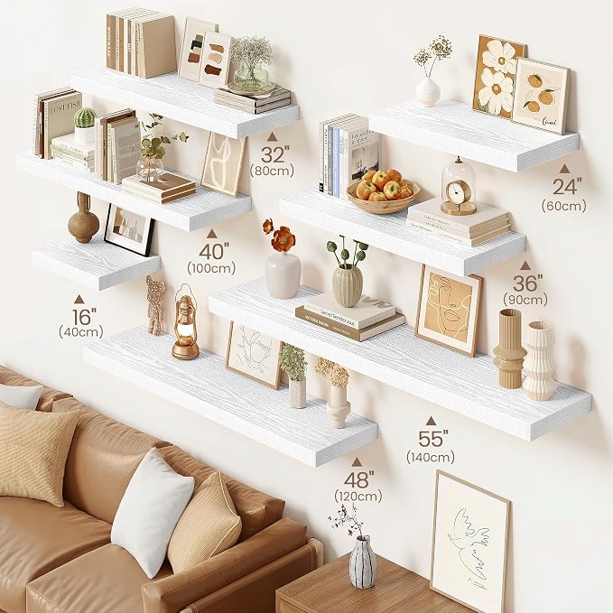 Vivelove White Floating Shelves 48 Inches Long, Wall Display Shelves with Invisible Brackets, for Bathroom Living Room Kitchen Bedroom Office Farmhouse Home Decor, 48x9.3X 1.5 - Set of 2, White