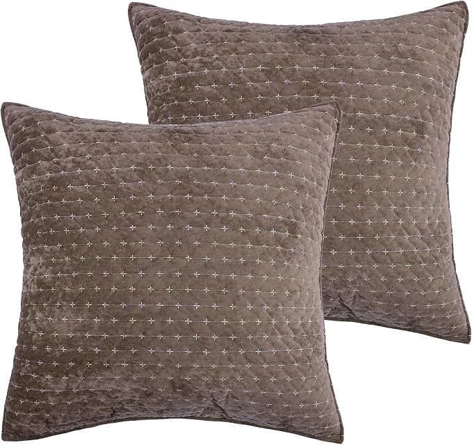 Levtex Home - Velvet Stitch Euro Shams Set of 2 (26x26in) - Cocoa, White - No Insert - Polyester