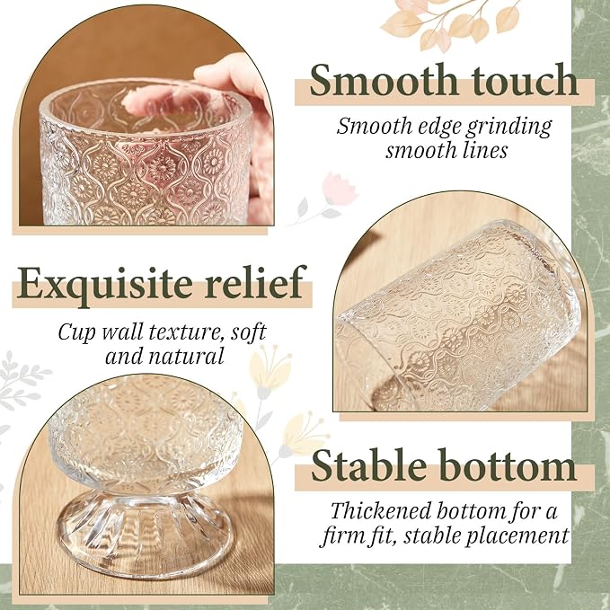 6 Pcs (H: 7" W: 4") Embossed Flower Vase Pedestal Glass Vase Big Base Thickened Crystal Vintage Vases for Wedding Party Home Decor Table Centerpiece House Warming Gifts (Clear,Classic)