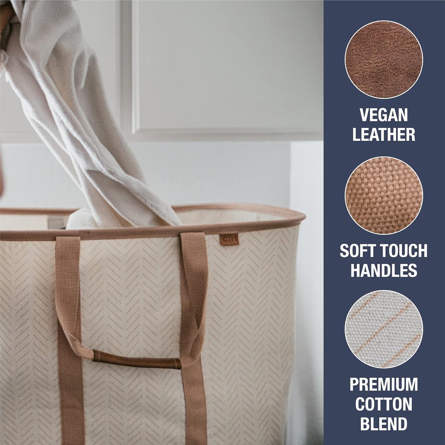 CleverMade Collapsible Laundry Tote - LUXE Mocha 2-Pack 50L - Foldable Storage Organization Container for Clothes Laundry Room Storage Solution