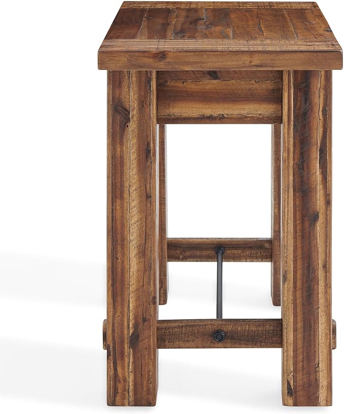 Alaterre Furniture Durango Solid Wood Side Table with Metal Accent, 27-Inch | Rustic Industrial Nightstand and End Tables, Storage Shelf, Metal Accent, Natural Grain, for Living Room, Bedroom, or Office