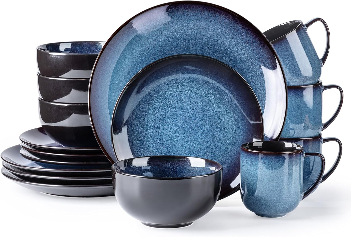 LERATIO Ceramic Dinnerware Sets for 4,16-Piece Reactive Glaze Plates and Bowls Set with Mugs,Highly Chip and Crack Resistant | Dishwasher,Microwave & Oven Safe Dishes set-Blue