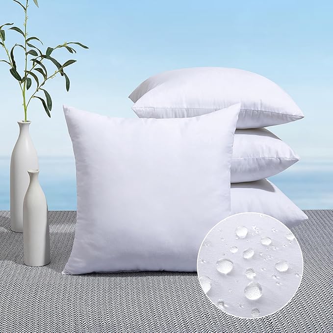 MIULEE Pack of 4 17x17 Outdoor Pillow Inserts, Water-Resistant Throw Pillow Inserts Decorative Premium Square Pillow Stuffer Sham for Porch Swing Couch Sofa Cushion Patio Furniture