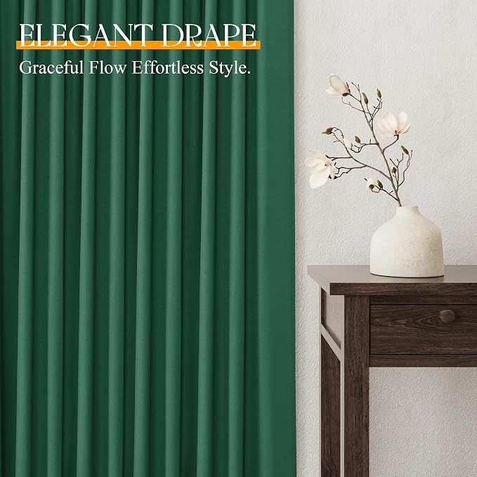 Jowels Emerald Green Linen Curtains 84 Inch Long 2 Panels for Living Room | Light Filtering Semi Sheer Curtain, Back Tab Pocket Pleated Look, Boho Farmhouse Textured Privacy Drapes for Bedroom Window