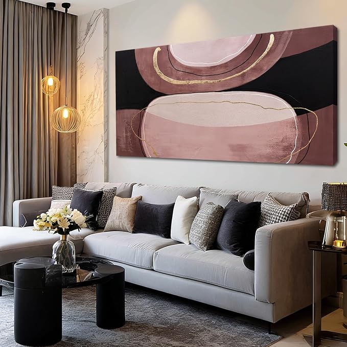 ZUNARE Modern Abstract Brown and Black Canvas Wall Art with Gold Accent Lines Minimalist Contemporary Wall Decor for Living Room Bedroom Office dinning room Artwork 29x58 Inch