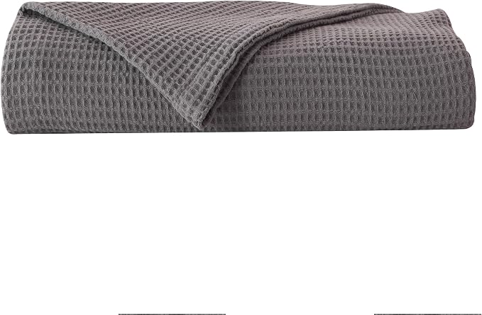 100% Cotton Dark Grey Blanket King Size for Bed - Breathable and Soft, Waffle Weave for Summer Spring, 102x90 Inches.