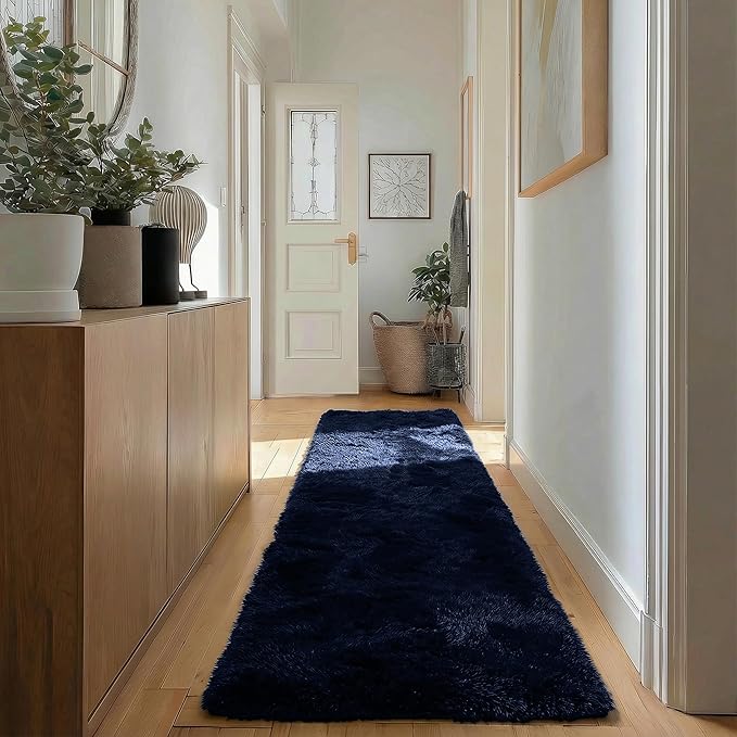 PAGISOFE Navy Blue Runner Rug 2x6, Fluffy Dark Blue Rugs for Boys Room Super Soft Bedside Rugs, Modern Plush Carpets for Living Room Kids Boys Girls Teen Dorm Nursery Room Decor Aesthetic Non-Slip