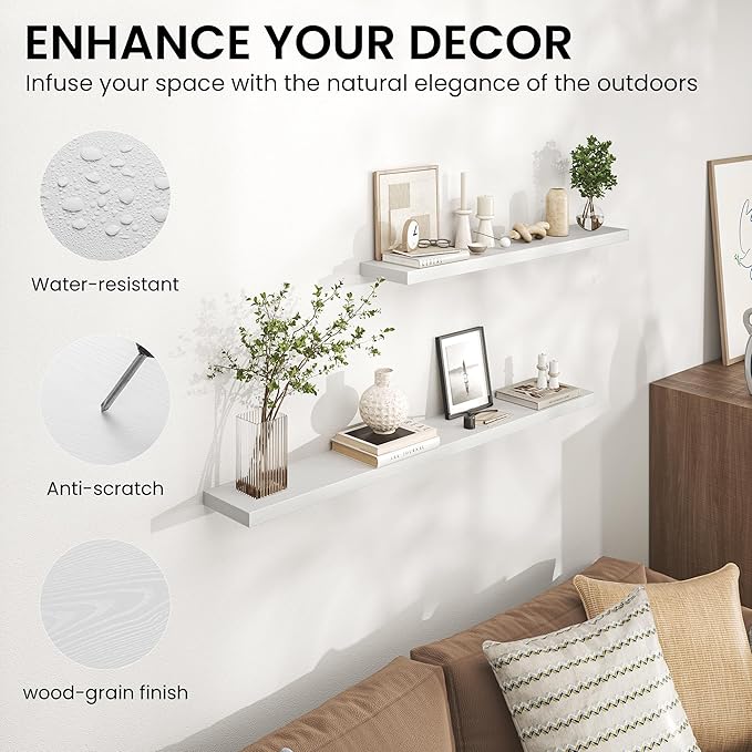 Heimlove Floating Shelves for Wall 40 Inch,Mounted Storage & Display Hanging Shelf with Invisible Brackets,for Bedroom,Living Room,Kitchen,Office,Set of 2,White