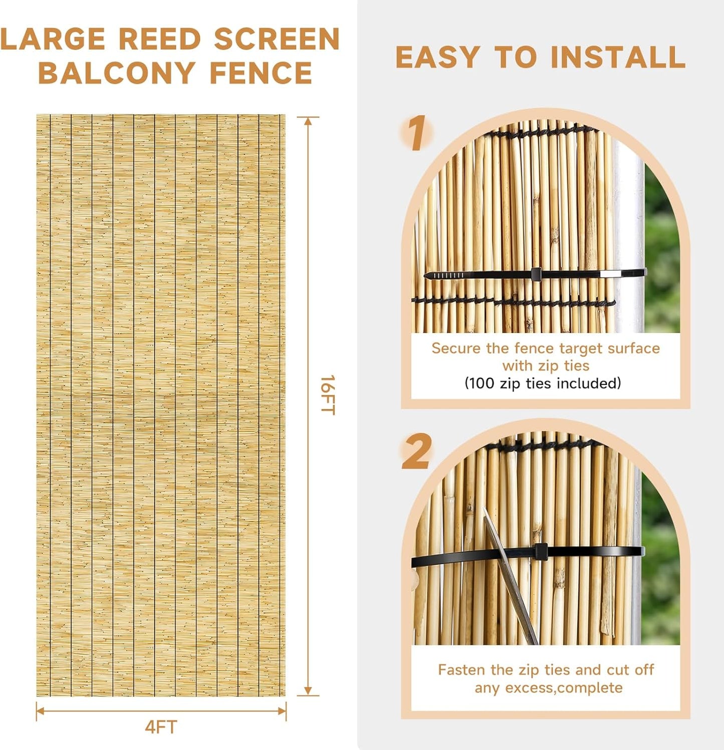 ZNCMRR Bamboo Fencing Decorative Natural Reed Fencing Rolls Bamboo Fence 4 Feet High Privacy Screen Curtains for Balcony Patio Backyard Garden Outdoor 4FT X 16.4FT（Yellow）