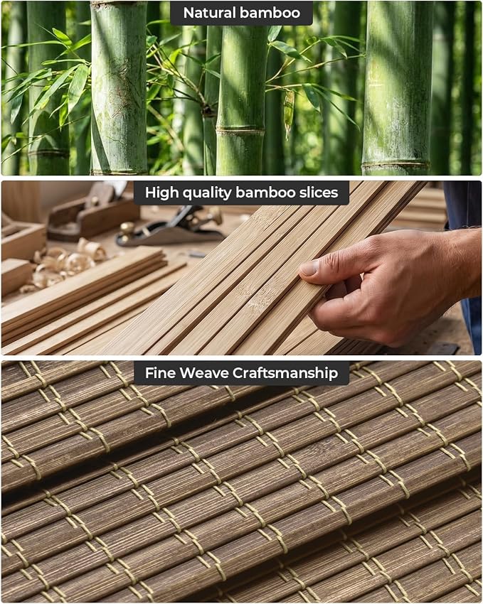 UNISHADES No Drill Cordless Bamboo Roman Shades, 35×48 in, Driftwood | Room Darkening Top Down Bottom Up Window Blinds for Indoor Windows