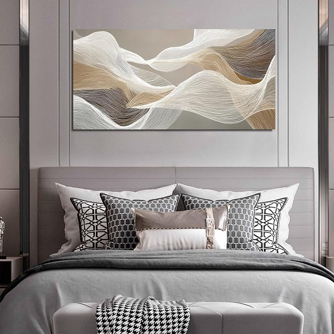AOZEMI Large Abstract Wall Art Beige Wall Art White Canvas Art Print Modern Artwork for Bedroom Bathroom Living Room Office 24"x 48"