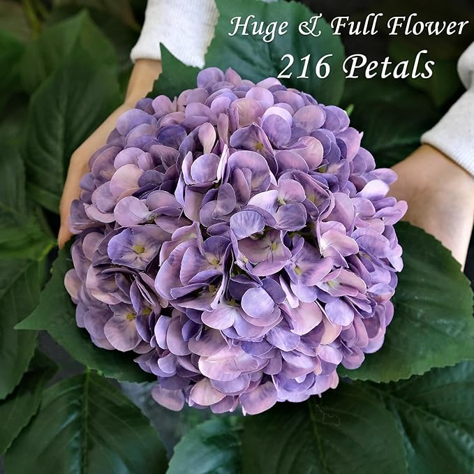 JINWOE 4Pcs Puple Artificial Silk Hydrangea Flowers,22" Silk Faux Hydrangea Bouquet for Home Table Centerpieces Wedding Garden Party Decoration