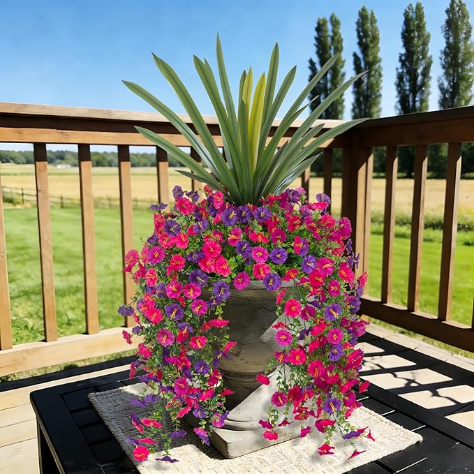 3 Bundles Fake Artificial Morning Glory Flowers for Outdoors, 1 Bundles Faux Greenery Plants UV Resistant Weatherproof for Indoor Outdoor Garden Patio Window Box Home Decor
