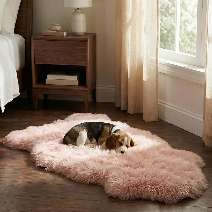Premium Genuine Sheepskin Area Ruge - Real Wool Fur Shaggy Carpet | Fluffy Soft Natural Lambskin Rug Seat Chair Covers for Couch Sofa Bedroom Living Room(Pink,2×3 Feet Sheepskin)