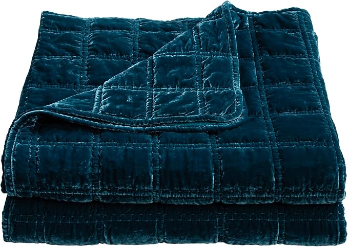 HiEnd Accent Stella Faux Silk Velvet Double Box Stitch 3 Piece Quilt Set, Queen Size, Teal Solid Color, Classic Chic Modern Rustic Elegant Bedding Set, Lightweight Bed Set